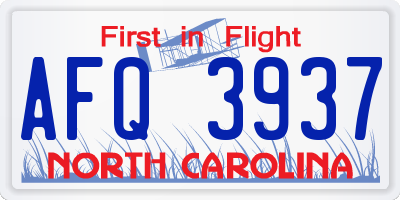 NC license plate AFQ3937
