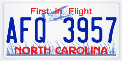 NC license plate AFQ3957