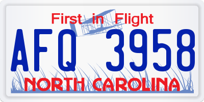 NC license plate AFQ3958