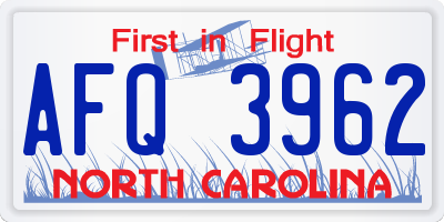 NC license plate AFQ3962