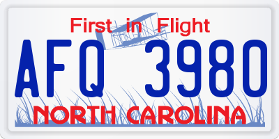 NC license plate AFQ3980