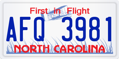 NC license plate AFQ3981