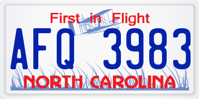 NC license plate AFQ3983