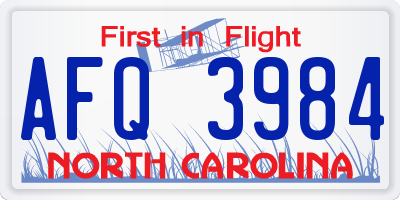 NC license plate AFQ3984