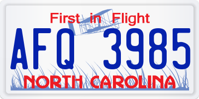 NC license plate AFQ3985