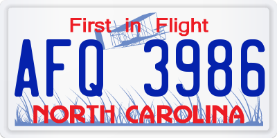 NC license plate AFQ3986