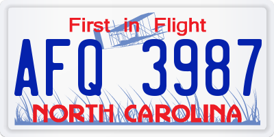 NC license plate AFQ3987