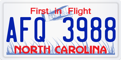 NC license plate AFQ3988