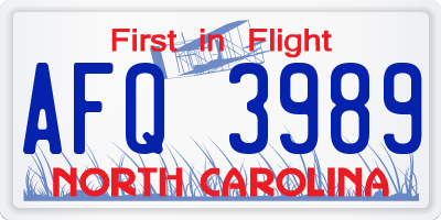 NC license plate AFQ3989