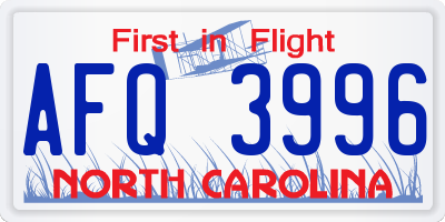NC license plate AFQ3996