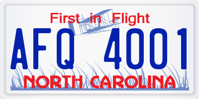 NC license plate AFQ4001