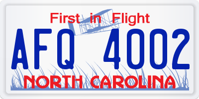 NC license plate AFQ4002