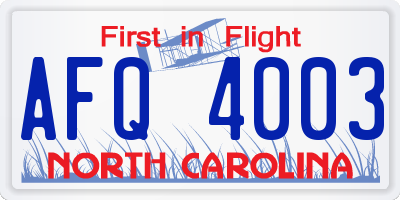 NC license plate AFQ4003