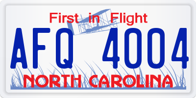 NC license plate AFQ4004