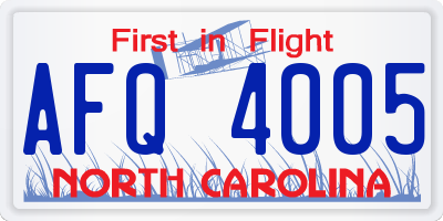 NC license plate AFQ4005