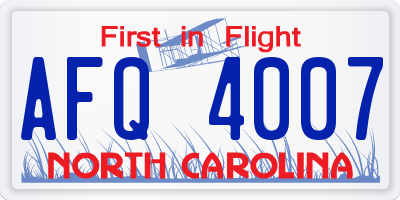 NC license plate AFQ4007