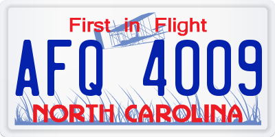 NC license plate AFQ4009