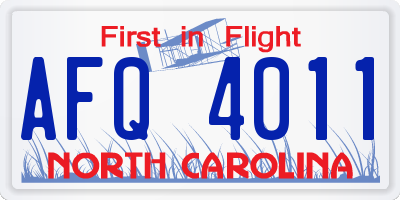 NC license plate AFQ4011