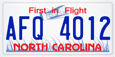 NC license plate AFQ4012