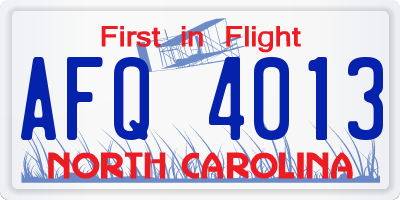NC license plate AFQ4013