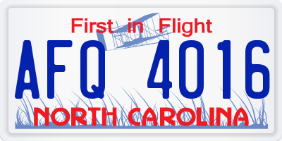 NC license plate AFQ4016