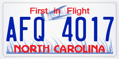 NC license plate AFQ4017