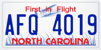 NC license plate AFQ4019