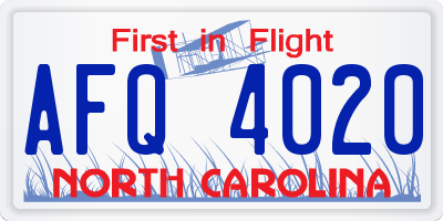NC license plate AFQ4020