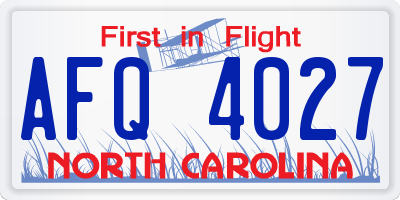 NC license plate AFQ4027