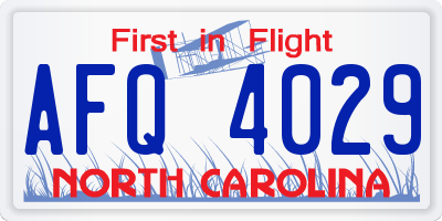 NC license plate AFQ4029