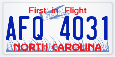 NC license plate AFQ4031