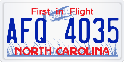 NC license plate AFQ4035