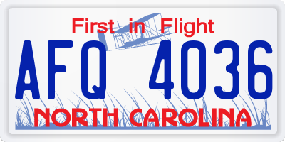 NC license plate AFQ4036