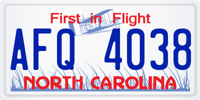 NC license plate AFQ4038