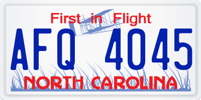 NC license plate AFQ4045