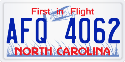 NC license plate AFQ4062