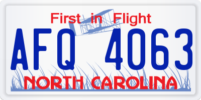 NC license plate AFQ4063
