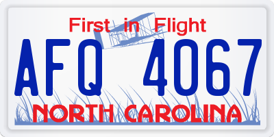 NC license plate AFQ4067