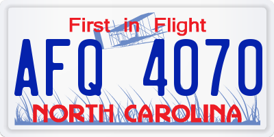 NC license plate AFQ4070
