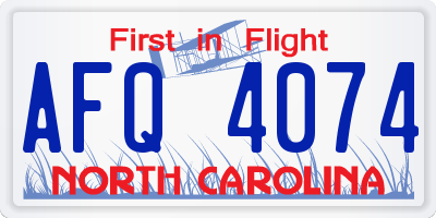 NC license plate AFQ4074