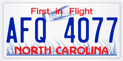 NC license plate AFQ4077