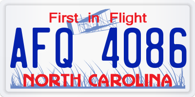 NC license plate AFQ4086