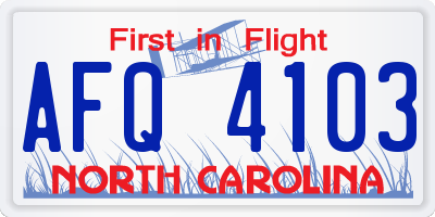 NC license plate AFQ4103