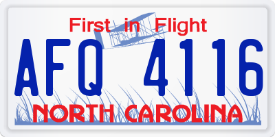 NC license plate AFQ4116