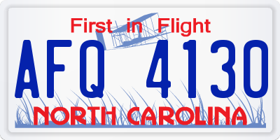 NC license plate AFQ4130