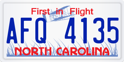 NC license plate AFQ4135