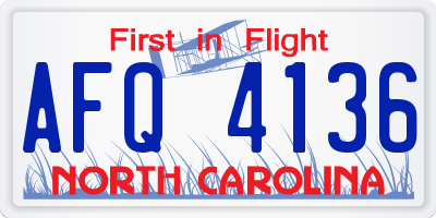 NC license plate AFQ4136