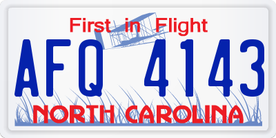 NC license plate AFQ4143