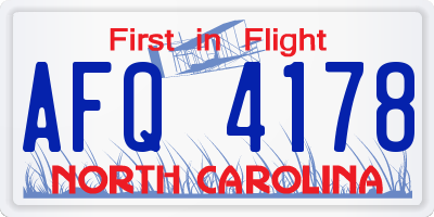 NC license plate AFQ4178