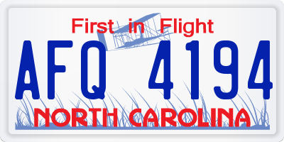 NC license plate AFQ4194